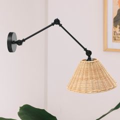 Rattan Shade Adjustable Wall Sconce Lamp