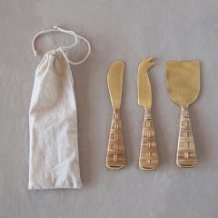 Rattan Wrapped Cheese Knives Set of 3