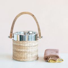 Rattan Wrapped Stainless Steel Ice Bucket