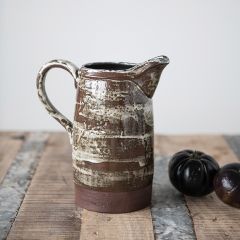 Reactive Glaze Distressed Stoneware Pitcher Vase 8.25 Inch