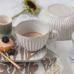 Reactive Glaze Pleated Stoneware Tea Cup