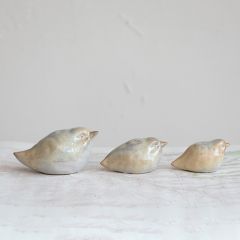 Reactive Glaze Stoneware Birdie Figure Set of 3