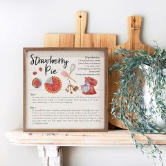 Recipe Strawberry Pie White Wall Art