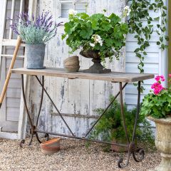 Reclaimed Pine and Scrolled Metal Console Table