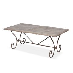 Reclaimed Pine and Scrolled Metal Dining Table