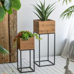 Reclaimed Wood Box Planter on Stand Set of 2