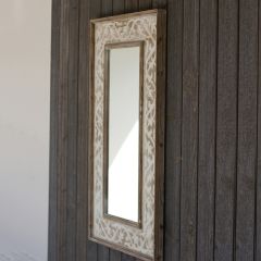 Rectangular Wood Mirror with Fleur De Lis Detail