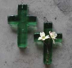 Recycled Glass Hanging Cross Set of 2