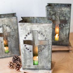 Recycled Metal Cross Candle Holder Set of 6