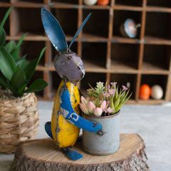 Recycled Metal Rabbit With Flower Pot