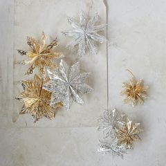 Recycled Paper Winter Snowflake Ornaments Set of 2
