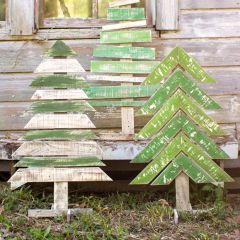 Recycled Wood Standing Trees Set of 3