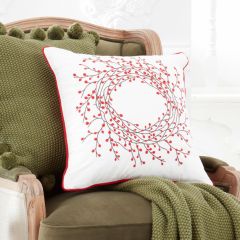 Red Berry Twig Wreath Accent Pillow