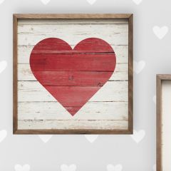 Red Heart On Whitewash Wall Art