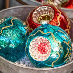 Retro Glass Holiday Reflector Ornaments Set of 4