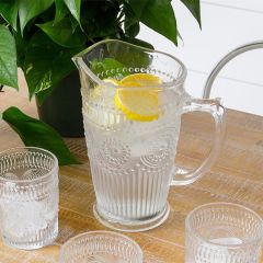 Retro Inspired Embossed Glass Pitcher