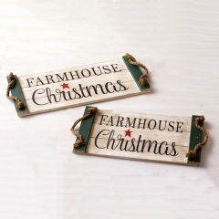 Rope Handled Farmhouse Christmas Trays Set of 2