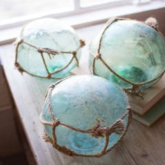 Rope Wrapped Antiqued Glass Floats Set of 3