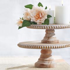 Round Beaded Wood Pedestal Stand Set of 2