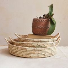Round Leaf Basket Tray With Handles Set of 3