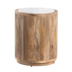 Round Mango Wood And Marble End Table