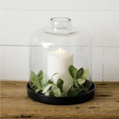 Round Metal Candleholder With Glass Dome