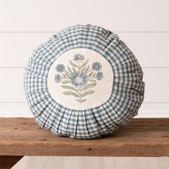 Round Pleated Floral And Checkered Pillow