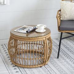 Round Wicker Basket Accent Table