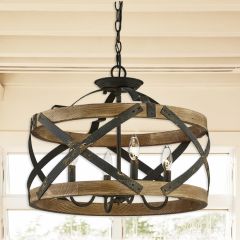Round Wood and Metal Semi Flush Ceiling Light