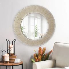 Round Wood Grain Wall Mirror
