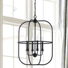 Rounded Rectangle 4 Light Metal Chandelier