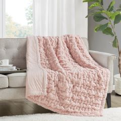Ruched Faux Fur Throw Blanket