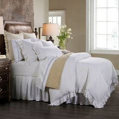 3 Piece White Ruffled Linen Comforter Set