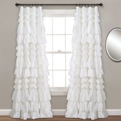 Ruffled Waterfall White Curtain Panel
