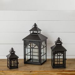 Rustic Arched Pane Lanterns Set of 3