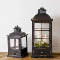 Rustic Candle Lantern with Drawer Set of 2