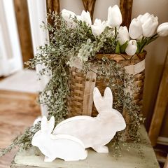 Rustic Distressed Bunny with Ribbon Set of 2