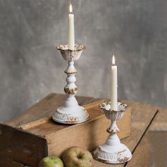 Rustic Distressed Metal Taper Candle Holders Set of 2