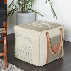 Rustic Farmhouse Canvas Pouf Ottoman