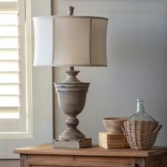 Rustic Farmhouse Table Lamp with Linen Shade