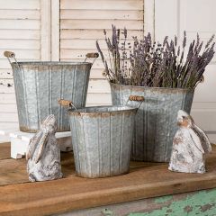Rustic Farmhouse Tapered Oval Metal Bucket Set of 3
