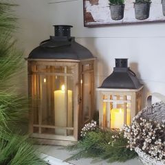 Rustic Farmhouse Windowpane Candle Lantern Set of 2