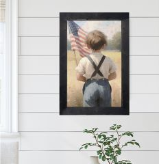 Rustic Framed Boy With Flag Vertical Wall Art