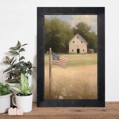 Rustic Framed Flag With Barn Vertical Wall Art