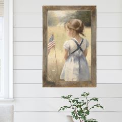 Rustic Framed Girl With Flag Vertical Wall Art