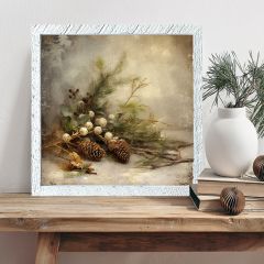 Rustic Framed Pine and White Berries Wall Art