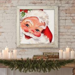 Rustic Framed Santa with White Background Wall Art