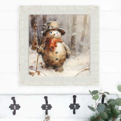 Rustic Framed Snowman In The Woods Wall Art