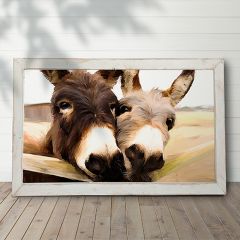 Rustic Framed Two Donkeys on the Farm Wall Art