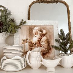 Rustic Framed Vintage Santa With Present Wall Art